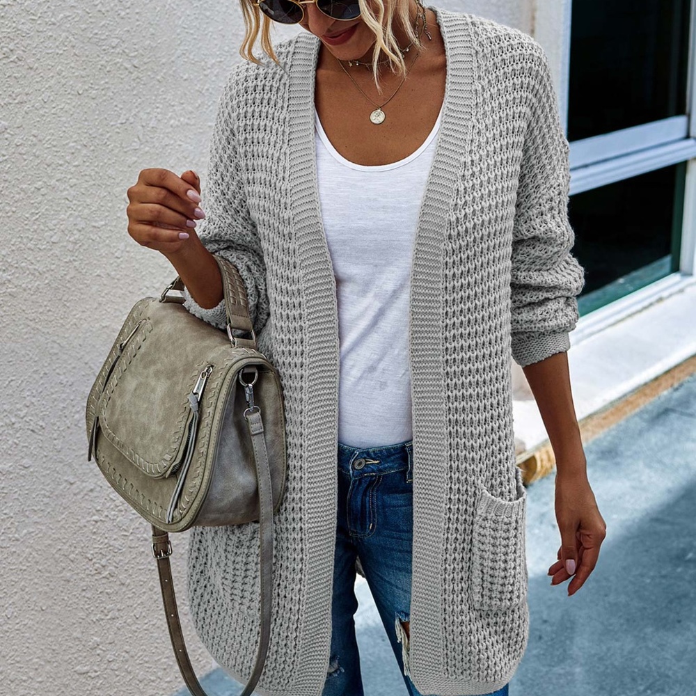 Black Cozy chunky knit open front cardigan - Picture 5 of 12